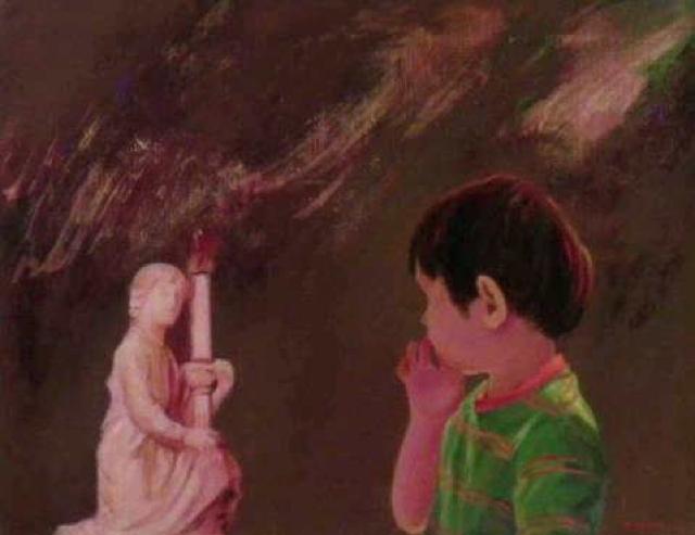 絵画 油彩 渡辺昌明『小さな夢想家』真作保証 原画 < ホビー  絵画 油彩 渡辺昌明『小さな夢想家』真作保証 原画 < ホビーの