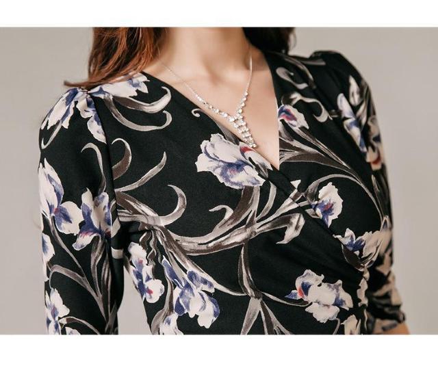 セクシーカシュクール 花柄 膝丈 ワンピース 韓国ファッション きれいめスタイル タイトミニ ドレス 大人 上品 きれい 3サイズ < 女性ファッション  セクシーカシュクール 花柄 膝丈 ワンピース 韓国ファッション きれいめスタイル タイトミニ ドレス 大人 上品 きれい 3サイズ < 女性ファッションの