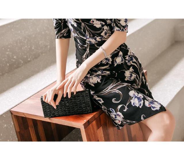 セクシーカシュクール 花柄 膝丈 ワンピース 韓国ファッション きれいめスタイル タイトミニ ドレス 大人 上品 きれい 3サイズ < 女性ファッション  セクシーカシュクール 花柄 膝丈 ワンピース 韓国ファッション きれいめスタイル タイトミニ ドレス 大人 上品 きれい 3サイズ < 女性ファッションの
