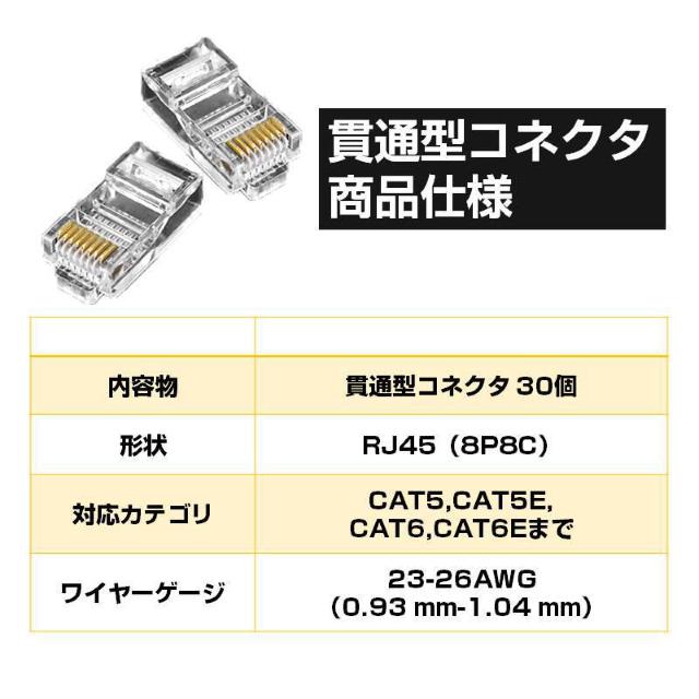 LANケーブル自作セット 貫通コネクタ30個+かしめ工具+LANテスター+CAT6ALANケーブル30m RJ45 8P6P 貫通 < PC本体/周辺機器  LANケーブル自作セット 貫通コネクタ30個+かしめ工具+LANテスター+CAT6ALANケーブル30m RJ45 8P6P 貫通 < PC本体/周辺機器の