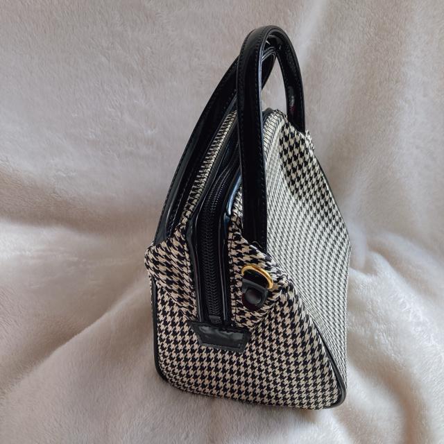 QUARTER 2way 千鳥柄 がま口 ミニ ボストン ハンドバッグ ショルダーバッグ N2m < 女性ファッション  QUARTER 2way 千鳥柄 がま口 ミニ ボストン ハンドバッグ ショルダーバッグ N2m < 女性ファッションの
