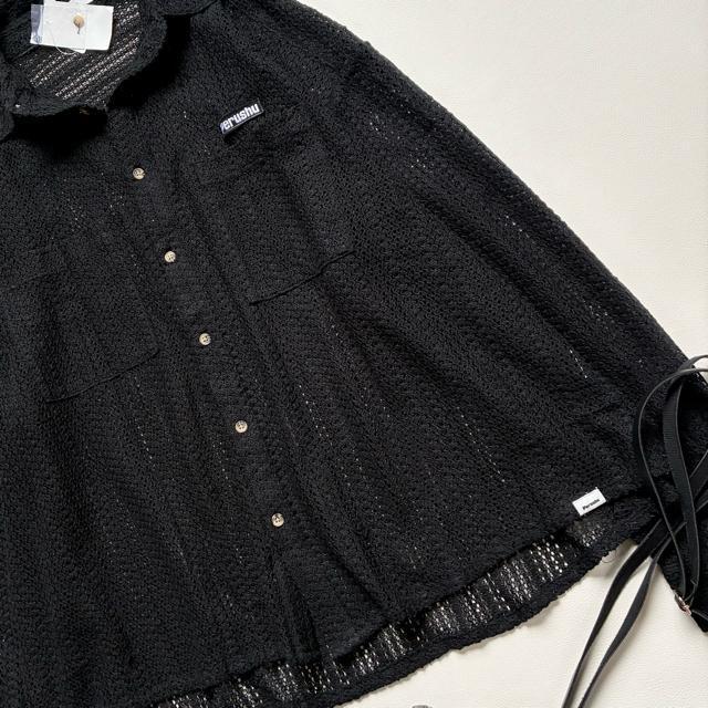 ◆新品◆ペルーシュ◆メッシュニットシャツ◆オーバーサイズ◆黒ブラック◆L◆大きめ < 女性ファッション  ◆新品◆ペルーシュ◆メッシュニットシャツ◆オーバーサイズ◆黒ブラック◆L◆大きめ < 女性ファッションの
