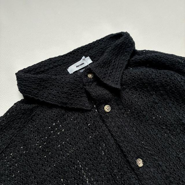◆新品◆ペルーシュ◆メッシュニットシャツ◆オーバーサイズ◆黒ブラック◆L◆大きめ < 女性ファッション  ◆新品◆ペルーシュ◆メッシュニットシャツ◆オーバーサイズ◆黒ブラック◆L◆大きめ < 女性ファッションの
