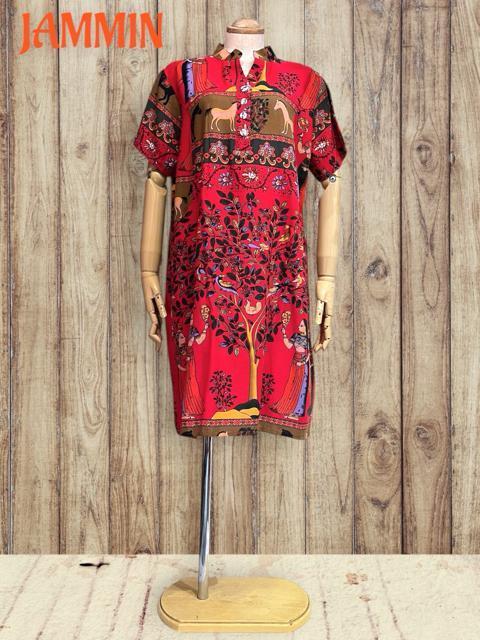 アジアン柄チュニック 赤 エスニック アジアン ヒッピー チュニック < 女性ファッション アジアン柄チュニック 赤 エスニック アジアン ヒッピー チュニック < 女性ファッションの