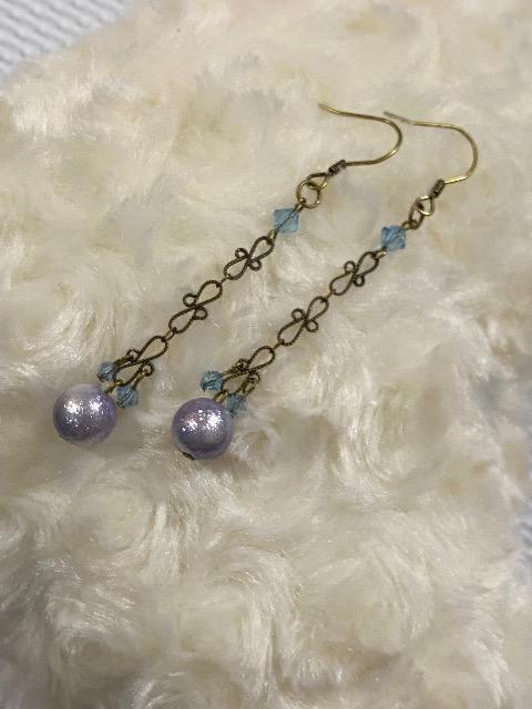 マーブル風パールとスワロフスキーのピアス < 女性アクセサリー/時計  マーブル風パールとスワロフスキーのピアス < 女性アクセサリー/時計の