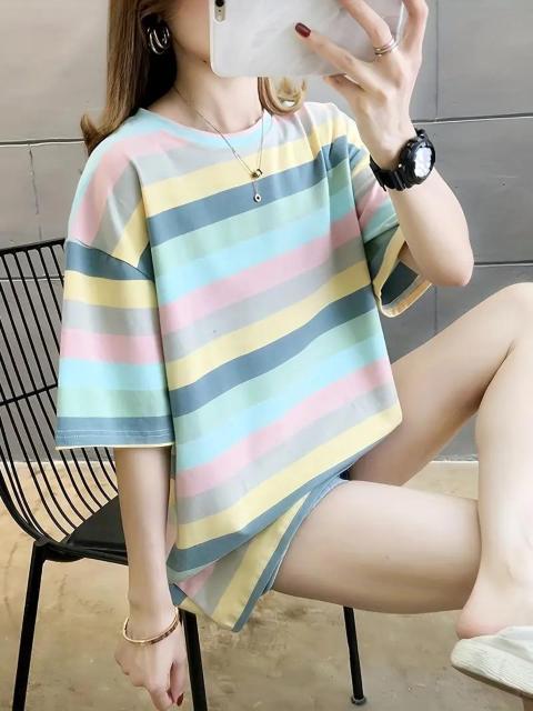 超お買い得890円★レディース プラスサイズ ルーズフィット プリントTシャツ - パステルカラーブロック 半袖 空色 フリー < 女性ファッション  超お買い得890円★レディース プラスサイズ ルーズフィット プリントTシャツ - パステルカラーブロック 半袖 空色 フリー  < 女性ファッションの