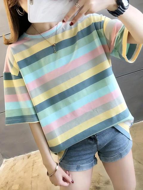 超お買い得890円★レディース プラスサイズ ルーズフィット プリントTシャツ - パステルカラーブロック 半袖 空色 フリー < 女性ファッション  超お買い得890円★レディース プラスサイズ ルーズフィット プリントTシャツ - パステルカラーブロック 半袖 空色 フリー < 女性ファッションの