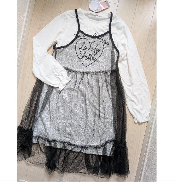 160★ANGEL LOVE★長袖Tシャツ+チュールワンピース2点セット★新品★送料無料 < キッズ/ベビー  160★ANGEL LOVE★長袖Tシャツ+チュールワンピース2点セット★新品★送料無料 < キッズ/ベビーの