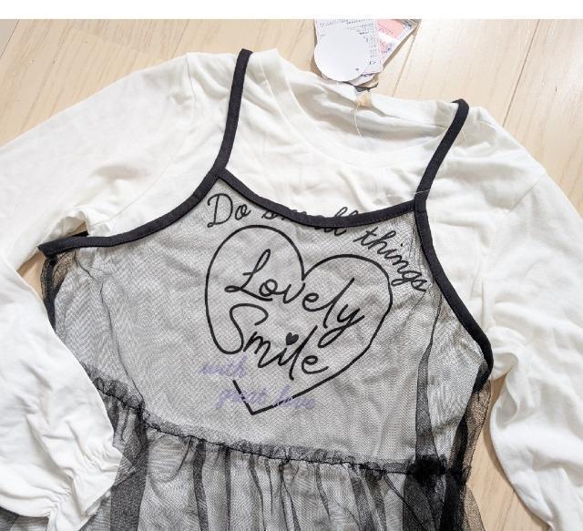 160★ANGEL LOVE★長袖Tシャツ+チュールワンピース2点セット★新品★送料無料 < キッズ/ベビー  160★ANGEL LOVE★長袖Tシャツ+チュールワンピース2点セット★新品★送料無料 < キッズ/ベビーの