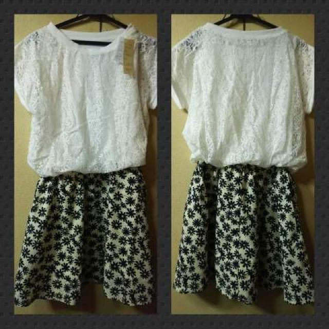 新品★レース切り替えワンピース/ネイビー < 女性ファッション  新品★レース切り替えワンピース/ネイビー  < 女性ファッションの