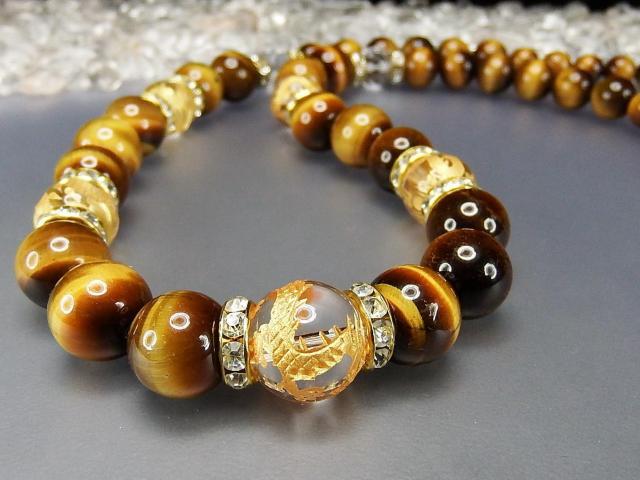 水晶金龍手彫り14mm12mm天然石タイガーアイ ネックレス ロンデル ワイヤ仕上げ < 男性アクセサリー/時計  水晶金龍手彫り14mm12mm天然石タイガーアイ ネックレス ロンデル ワイヤ仕上げ < 男性アクセサリー/時計の