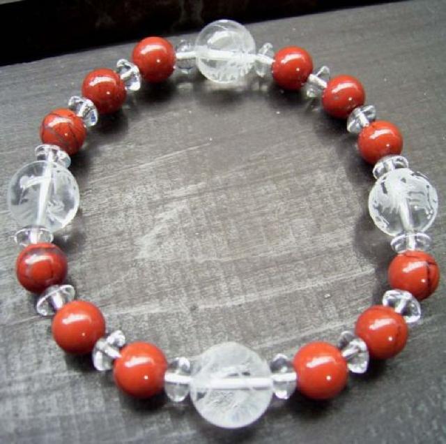 龍彫水晶xレッドジャスパーブレスレット < 男性アクセサリー/時計 龍彫水晶xレッドジャスパーブレスレット < 男性アクセサリー/時計の