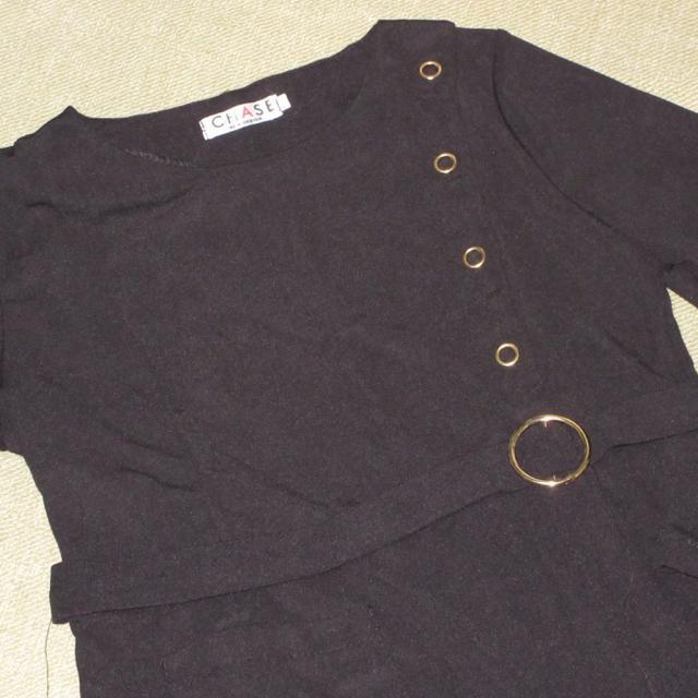 未使用☆長袖ワンピース*モード系*ベルトモチーフ(ブラック) < 女性ファッション  未使用☆長袖ワンピース*モード系*ベルトモチーフ(ブラック) < 女性ファッションの