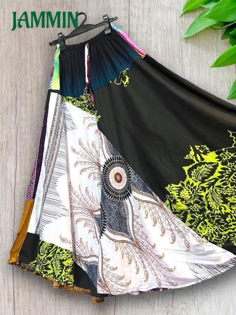 パッチワークフレアスカート アジアン エスニック ロングスカート ヒッピー < 女性ファッション パッチワークフレアスカート アジアン エスニック ロングスカート ヒッピー < 女性ファッションの