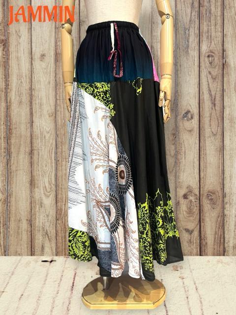 パッチワークフレアスカート アジアン エスニック ロングスカート ヒッピー < 女性ファッション パッチワークフレアスカート アジアン エスニック ロングスカート ヒッピー < 女性ファッションの