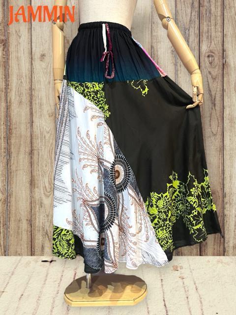 パッチワークフレアスカート アジアン エスニック ロングスカート ヒッピー < 女性ファッション パッチワークフレアスカート アジアン エスニック ロングスカート ヒッピー < 女性ファッションの