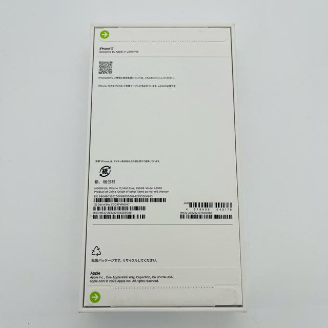 ���J�� iPhone 17 256 GB SIM�t���[ �u���[ �{�� �� �Ɠd/AV�� 