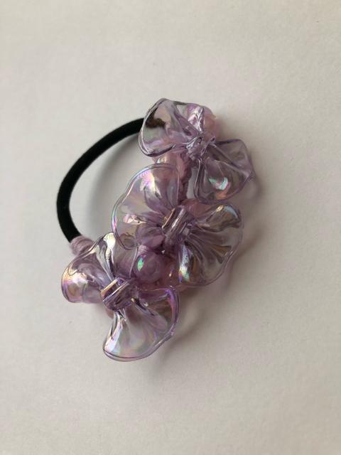 ハンドメイド ヘアゴム キラキラビーズ盛り盛り♪ パープルビーズ ピンクビーズ 大きなリボン パープル < 女性ファッション  ハンドメイド ヘアゴム キラキラビーズ盛り盛り♪ パープルビーズ ピンクビーズ 大きなリボン パープル < 女性ファッションの