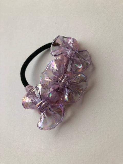 ハンドメイド ヘアゴム キラキラビーズ盛り盛り♪ パープルビーズ ピンクビーズ 大きなリボン パープル < 女性ファッション  ハンドメイド ヘアゴム キラキラビーズ盛り盛り♪ パープルビーズ ピンクビーズ 大きなリボン パープル < 女性ファッションの