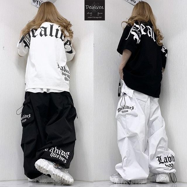 NEW最新bk2XL【Dealivez】Black Letter カーゴパンツ ALL刺繍 Backロゴ ワイドパンツ < 男性ファッション  NEW最新bk2XL【Dealivez】Black Letter カーゴパンツ ALL刺繍 Backロゴ ワイドパンツ  < 男性ファッションの