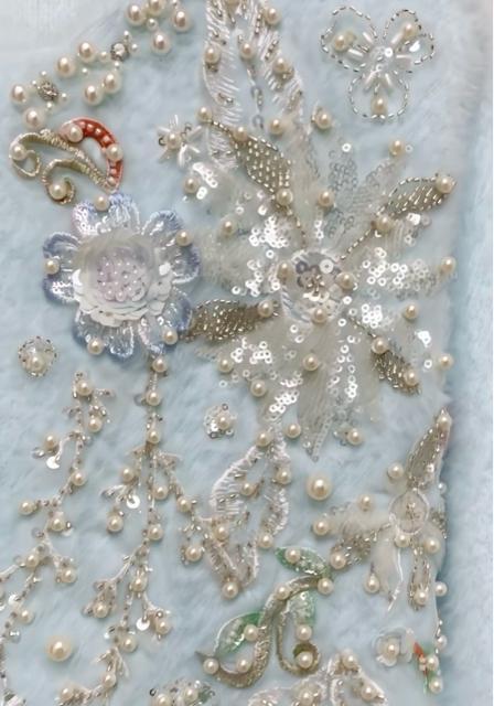 パール刺繍 ファー袖装飾 ニットカーディガン ライトブルー新品ビジュー装飾ゴージャス日常可 < 女性ファッション パール刺繍 ファー袖装飾 ニットカーディガン ライトブルー新品ビジュー装飾ゴージャス日常可 < 女性ファッションの