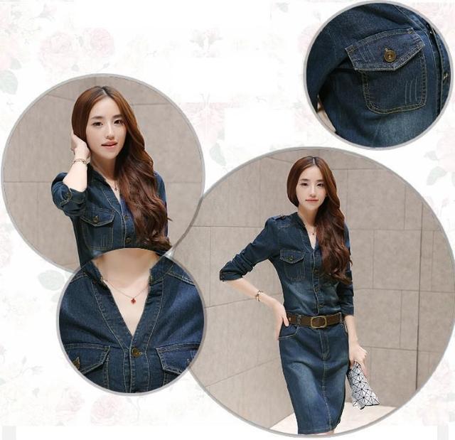 デニム デニムワンピ 膝丈ワンピ  ワンピース レディース デニム ひざ丈 長袖 デニムワンピース スリム 美ライン Lサイズ < 女性ファッション  デニム デニムワンピ 膝丈ワンピ  ワンピース レディース デニム ひざ丈 長袖 デニムワンピース スリム 美ライン Lサイズ  < 女性ファッションの