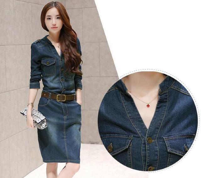 デニム デニムワンピ 膝丈ワンピ  ワンピース レディース デニム ひざ丈 長袖 デニムワンピース スリム 美ライン Lサイズ < 女性ファッション  デニム デニムワンピ 膝丈ワンピ  ワンピース レディース デニム ひざ丈 長袖 デニムワンピース スリム 美ライン Lサイズ < 女性ファッションの