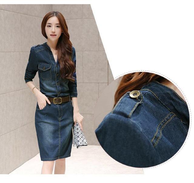 デニム デニムワンピ 膝丈ワンピ  ワンピース レディース デニム ひざ丈 長袖 デニムワンピース スリム 美ライン Lサイズ < 女性ファッション  デニム デニムワンピ 膝丈ワンピ  ワンピース レディース デニム ひざ丈 長袖 デニムワンピース スリム 美ライン Lサイズ < 女性ファッションの