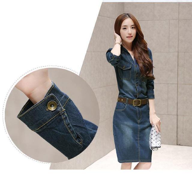 デニム デニムワンピ 膝丈ワンピ  ワンピース レディース デニム ひざ丈 長袖 デニムワンピース スリム 美ライン Lサイズ < 女性ファッション  デニム デニムワンピ 膝丈ワンピ  ワンピース レディース デニム ひざ丈 長袖 デニムワンピース スリム 美ライン Lサイズ < 女性ファッションの