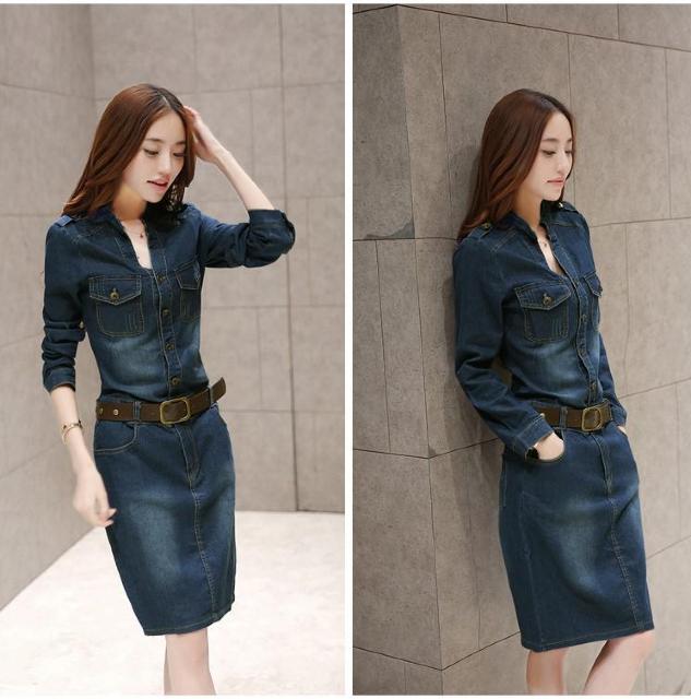 デニム デニムワンピ 膝丈ワンピ  ワンピース レディース デニム ひざ丈 長袖 デニムワンピース スリム 美ライン Lサイズ < 女性ファッション  デニム デニムワンピ 膝丈ワンピ  ワンピース レディース デニム ひざ丈 長袖 デニムワンピース スリム 美ライン Lサイズ < 女性ファッションの