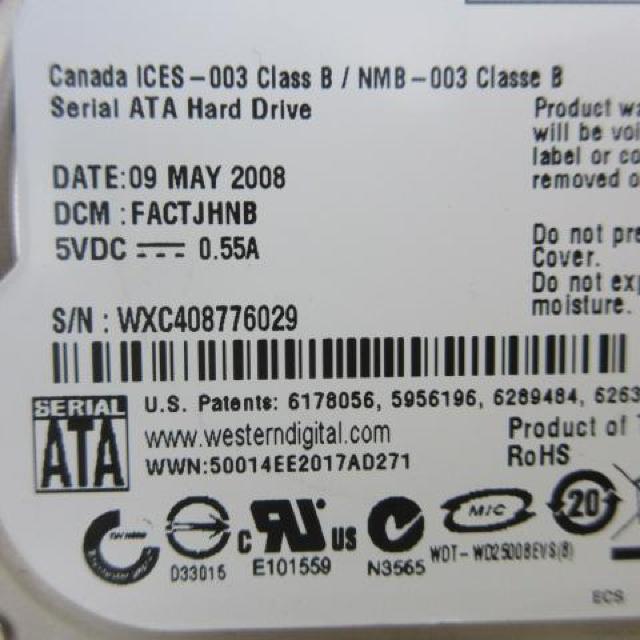 Western Digital HDD S/N:WD - WXC408776029 < PC本体/周辺機器  Western Digital HDD S/N:WD - WXC408776029 < PC本体/周辺機器の