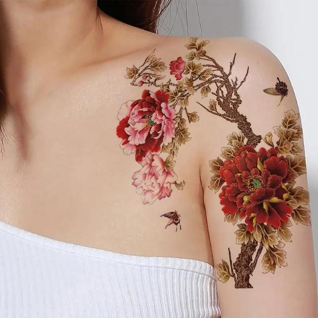 超お買い得390円★古防水牡丹の花の一時的なタトゥー - 男性と女性のための持続的な腕のステッカー < 女性ファッション  超お買い得390円★古防水牡丹の花の一時的なタトゥー - 男性と女性のための持続的な腕のステッカー  < 女性ファッションの