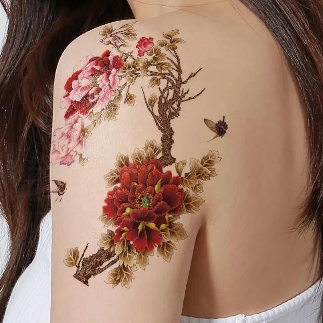 超お買い得390円★古防水牡丹の花の一時的なタトゥー - 男性と女性のための持続的な腕のステッカー < 女性ファッション  超お買い得390円★古防水牡丹の花の一時的なタトゥー - 男性と女性のための持続的な腕のステッカー < 女性ファッションの