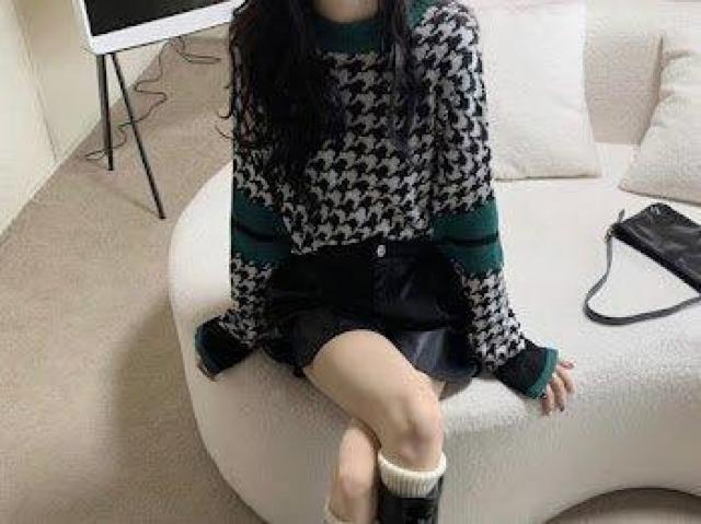 レトロ 千鳥チェック ニットセーター ブラック < 女性ファッション レトロ 千鳥チェック ニットセーター ブラック < 女性ファッションの