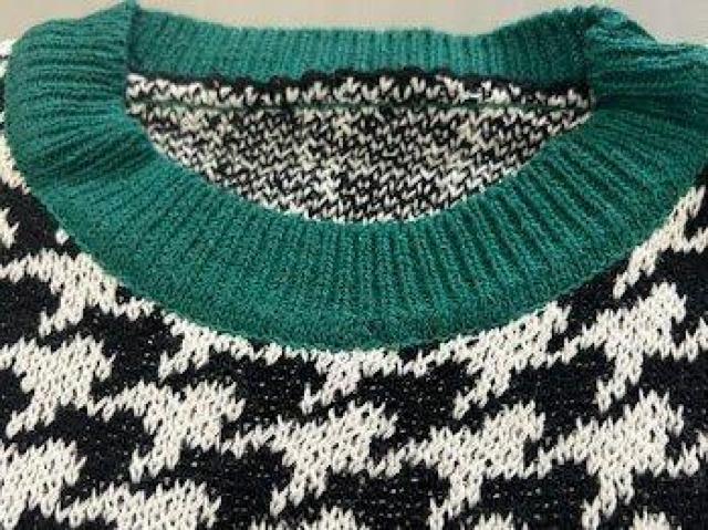 レトロ 千鳥チェック ニットセーター ブラック < 女性ファッション レトロ 千鳥チェック ニットセーター ブラック < 女性ファッションの