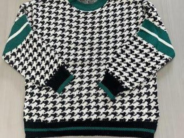 レトロ 千鳥チェック ニットセーター ブラック < 女性ファッション レトロ 千鳥チェック ニットセーター ブラック < 女性ファッションの