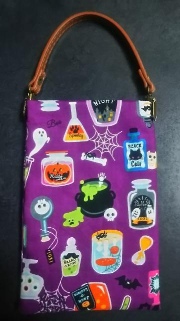 (ベルト茶色) ハンドメイド スマホポーチ 紫 < 女性ファッション  (ベルト茶色) ハンドメイド スマホポーチ 紫  < 女性ファッションの