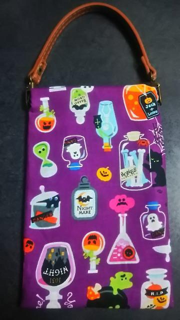 (ベルト茶色) ハンドメイド スマホポーチ 紫 < 女性ファッション  (ベルト茶色) ハンドメイド スマホポーチ 紫 < 女性ファッションの