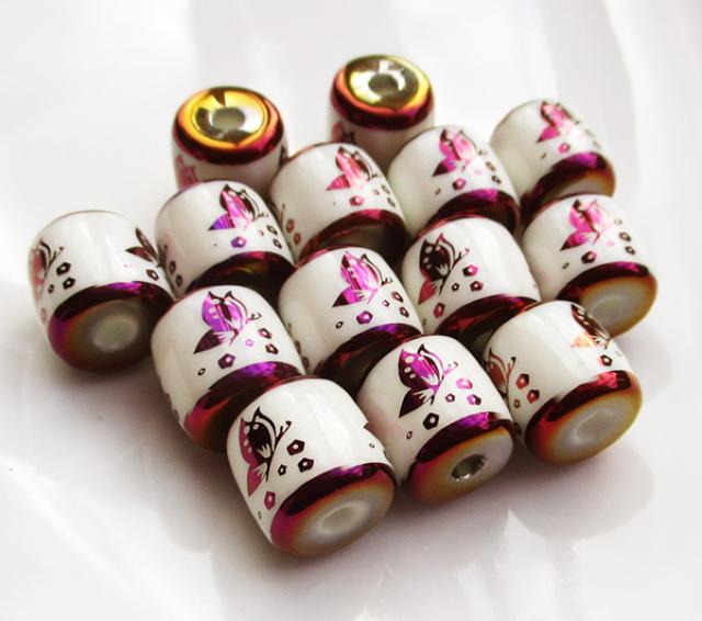 蝶柄ガラスビーズ6個バレル型 紫 < ペット/手芸/園芸  蝶柄ガラスビーズ6個バレル型 紫 < ペット/手芸/園芸の