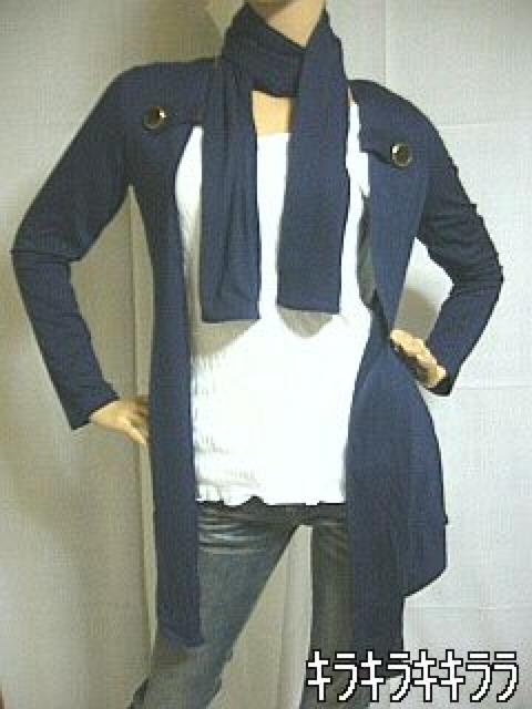 《New》レトロ釦&ストール付★美ライン*トッパーカーディガン<ネイビーM> < 女性ファッション  《New》レトロ釦&ストール付★美ライン*トッパーカーディガン<ネイビーM>  < 女性ファッションの