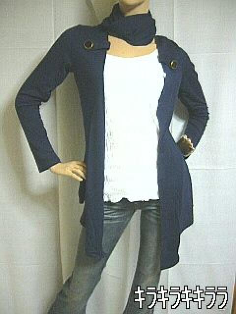 《New》レトロ釦&ストール付★美ライン*トッパーカーディガン<ネイビーM> < 女性ファッション  《New》レトロ釦&ストール付★美ライン*トッパーカーディガン<ネイビーM> < 女性ファッションの