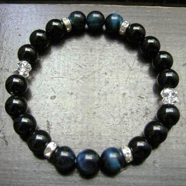 ☆即決☆ブルータイガーアイxオニキスブレスレット < 女性アクセサリー/時計 ☆即決☆ブルータイガーアイxオニキスブレスレット < 女性アクセサリー/時計の