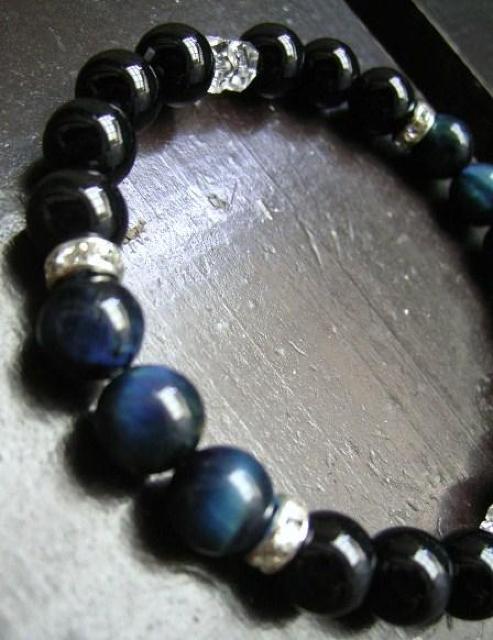 ☆即決☆ブルータイガーアイxオニキスブレスレット < 女性アクセサリー/時計 ☆即決☆ブルータイガーアイxオニキスブレスレット < 女性アクセサリー/時計の