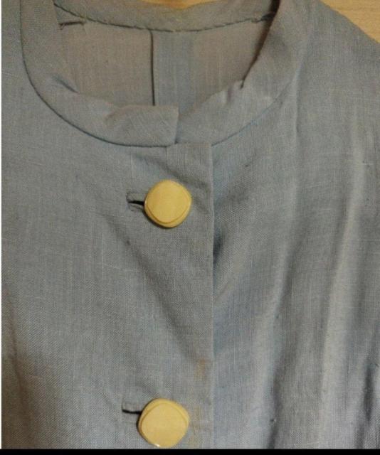 水色 麻 チャイナカラー 1960年代ビンテージ ハンドメイド ブラウス < 女性ファッション  水色 麻 チャイナカラー 1960年代ビンテージ ハンドメイド ブラウス < 女性ファッションの