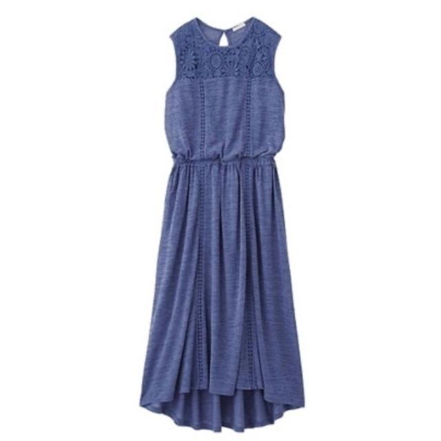【美品】レースコンビ ノースリーブワンピース/GU/ブルー/S/イレヘムスカート < 女性ファッション  【美品】レースコンビ ノースリーブワンピース/GU/ブルー/S/イレヘムスカート < 女性ファッションの