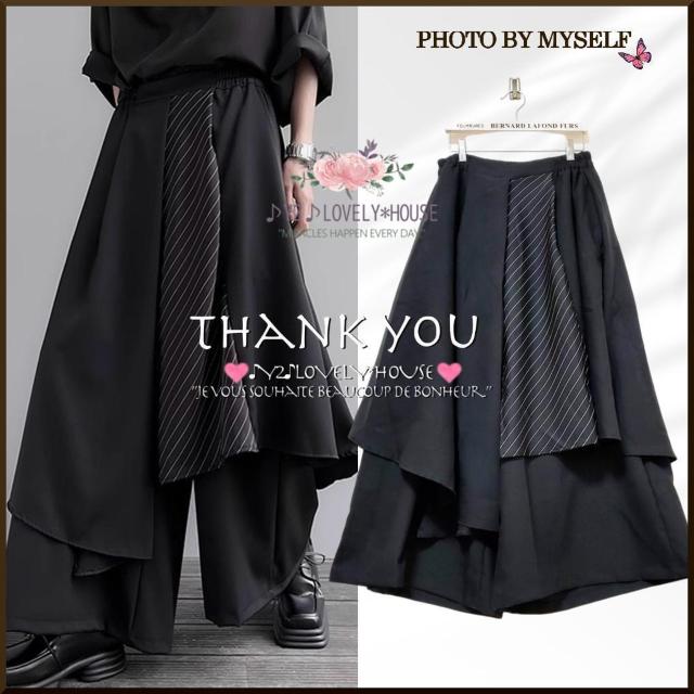 〜3L4L5L*重ね着風ストライプアシンメトリー袴パンツ*黒 < 女性ファッション 〜3L4L5L*重ね着風ストライプアシンメトリー袴パンツ*黒 < 女性ファッションの