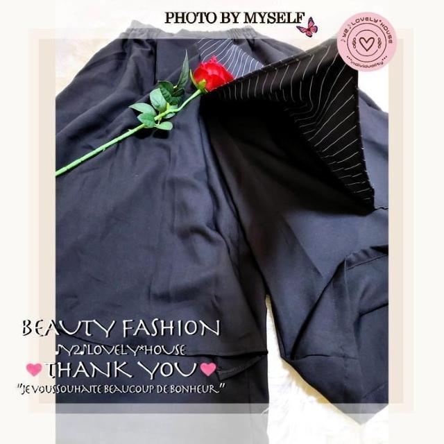 〜3L4L5L*重ね着風ストライプアシンメトリー袴パンツ*黒 < 女性ファッション 〜3L4L5L*重ね着風ストライプアシンメトリー袴パンツ*黒 < 女性ファッションの
