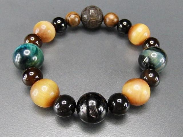 一点物ブラックムーンストーン南無阿弥陀仏木玉タイガーアイ大玉ブレスレット < 男性アクセサリー/時計 一点物ブラックムーンストーン南無阿弥陀仏木玉タイガーアイ大玉ブレスレット < 男性アクセサリー/時計の
