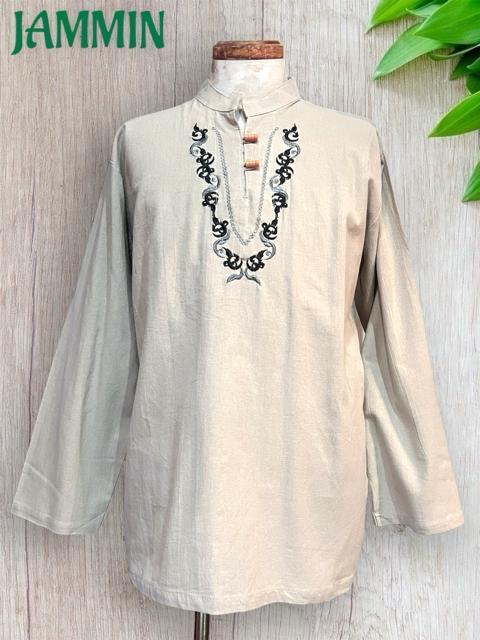 刺繍入りクルタ アジアン エスニック ヒッピー ゆったりめ < 男性ファッション 刺繍入りクルタ アジアン エスニック ヒッピー ゆったりめ < 男性ファッションの