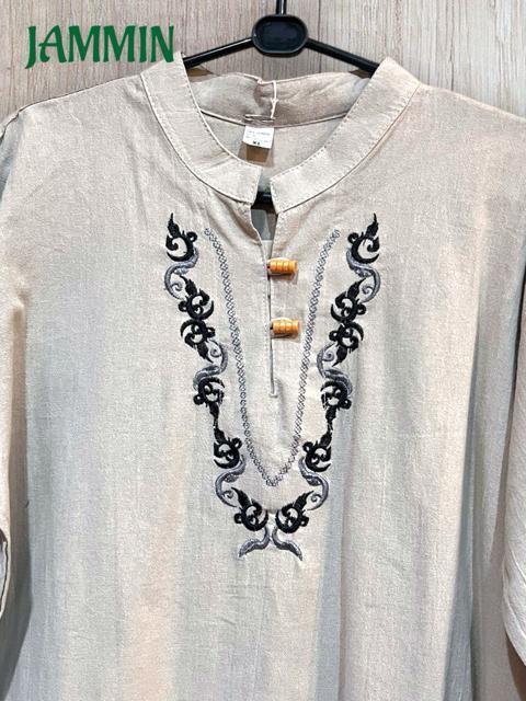 刺繍入りクルタ アジアン エスニック ヒッピー ゆったりめ < 男性ファッション 刺繍入りクルタ アジアン エスニック ヒッピー ゆったりめ < 男性ファッションの